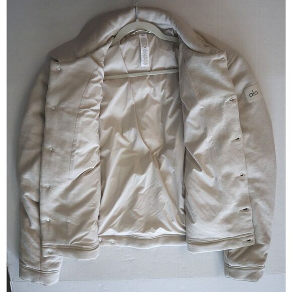 Alo W4380R Men's Sz M Bone/Beige French Terry Ease Trucker Jacket - Picture 9 of 11